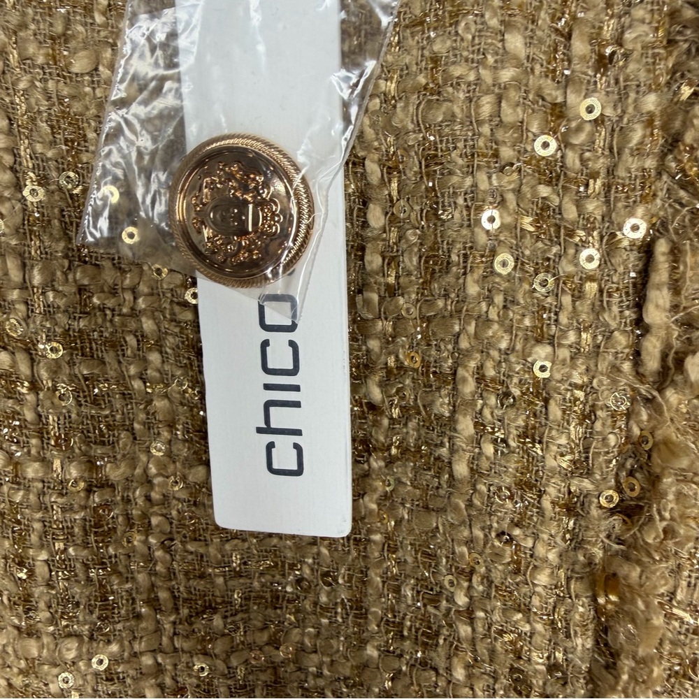 Chico’s Gold Tweed Sequin Jacket Size 3 NWT Sparkle Blazer - Picture 11 of 13